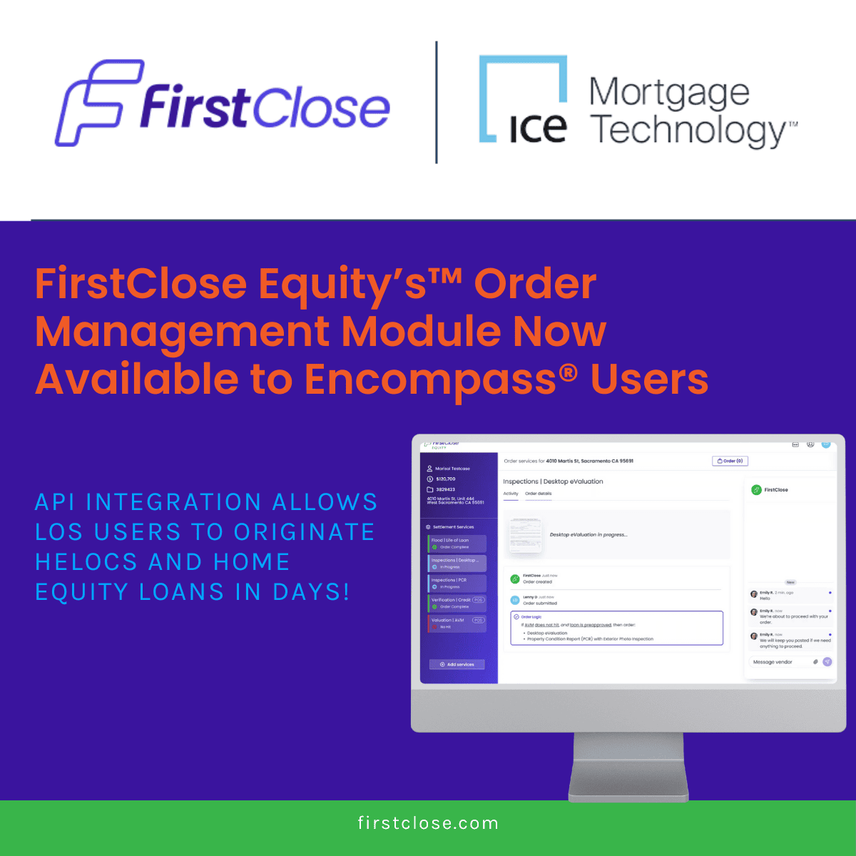 FirstClose Equity’s™ Order Management Module Now Available to Encompass ...